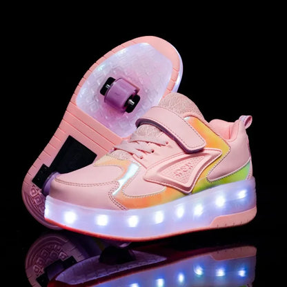 LED Wieltjeschoenen Kinderen Synthetisch Roze met Verlichting Rolschoenen Sneakers met Wielen voor Buitenspelen