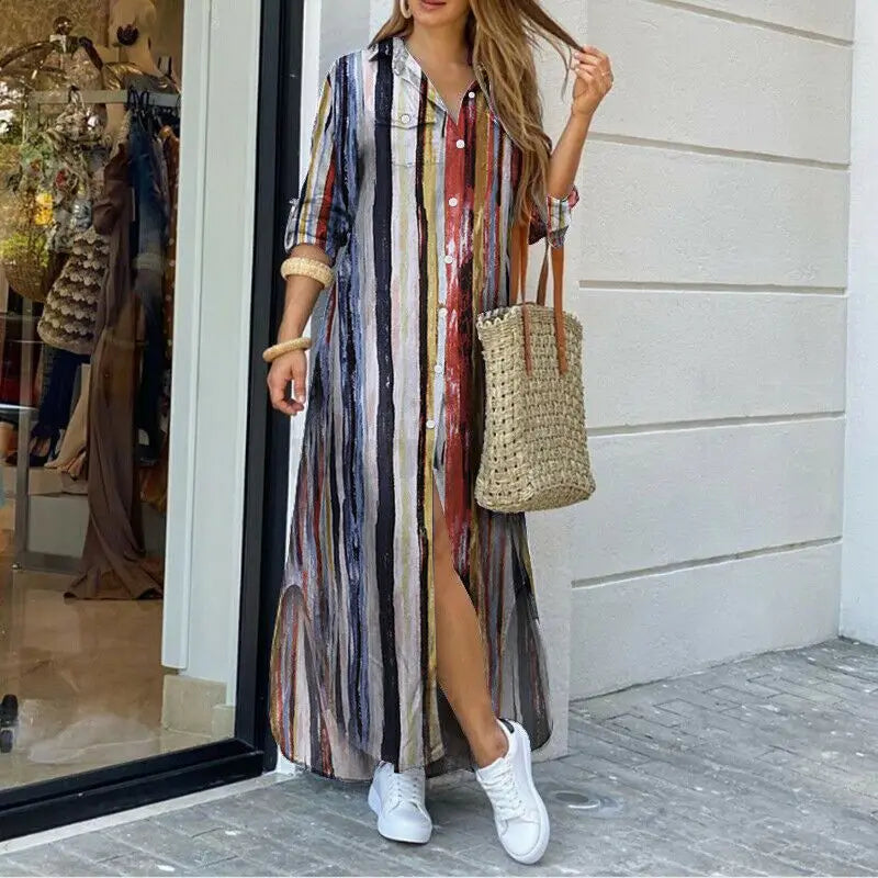 Maxi Jurk Denim Relaxt met Shirtkraag