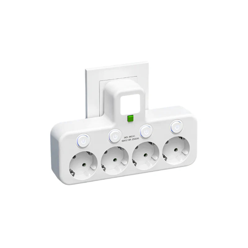 Meervoudige stekkerdoos met USB en USB-C, schakelaar en overspanningsbeveiliging