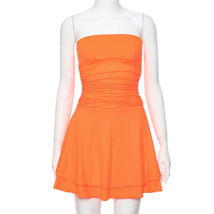 Oranje Off-shoulder Minijurk Lange Mouwen