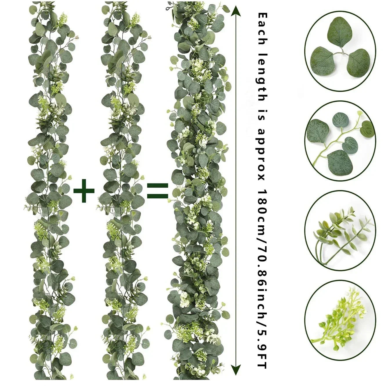 Kunstmatige Eucalyptus Slinger 2-Delige Set | Natuurlijke Groene Decoratie voor Interieur en Feesten | 180cm Lange Zijden Guirlandes