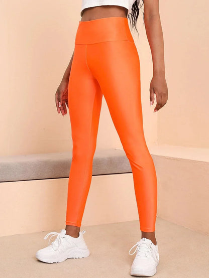 Oranje High Waisted Legging voor Dames Glanzend