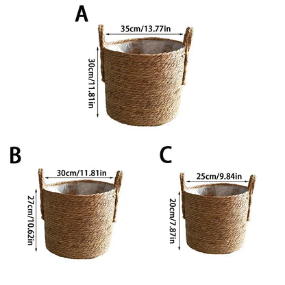 Plantenmand Gevlochten Zeegras Naturel S-L Woonkamer Balkon Handgemaakt Bloempot Mand Rotan Binnen Boho Decoratie