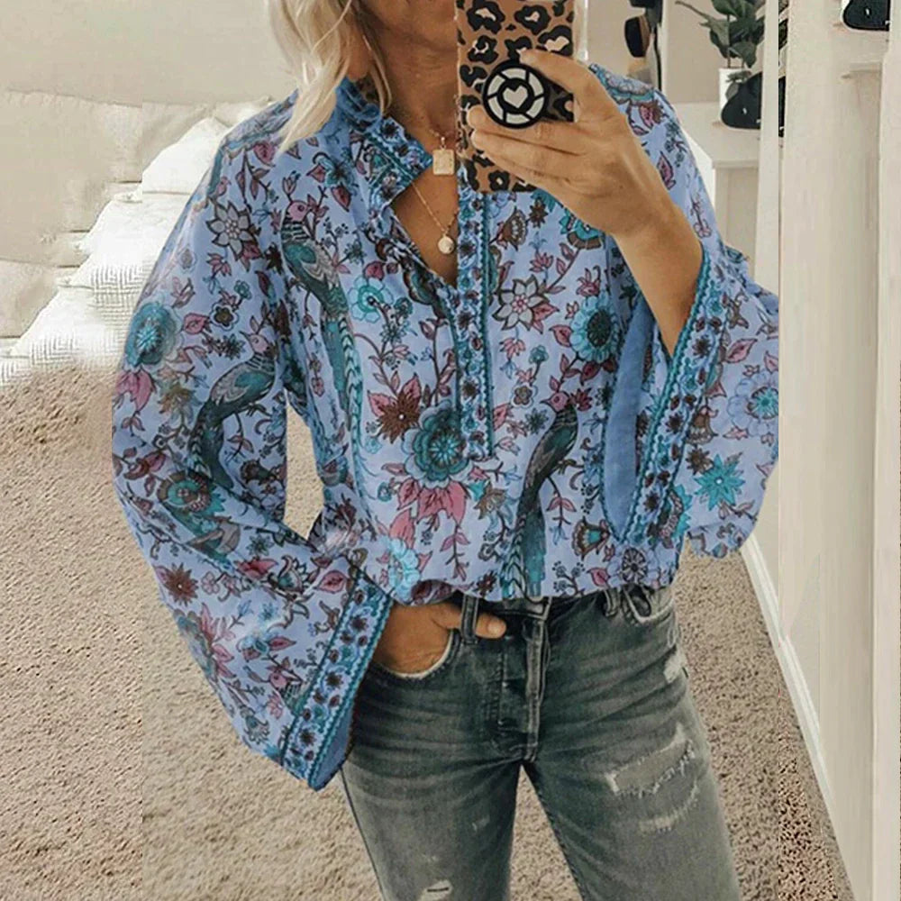 Bloes met Bloemenprint Boho Stijl Vrouw