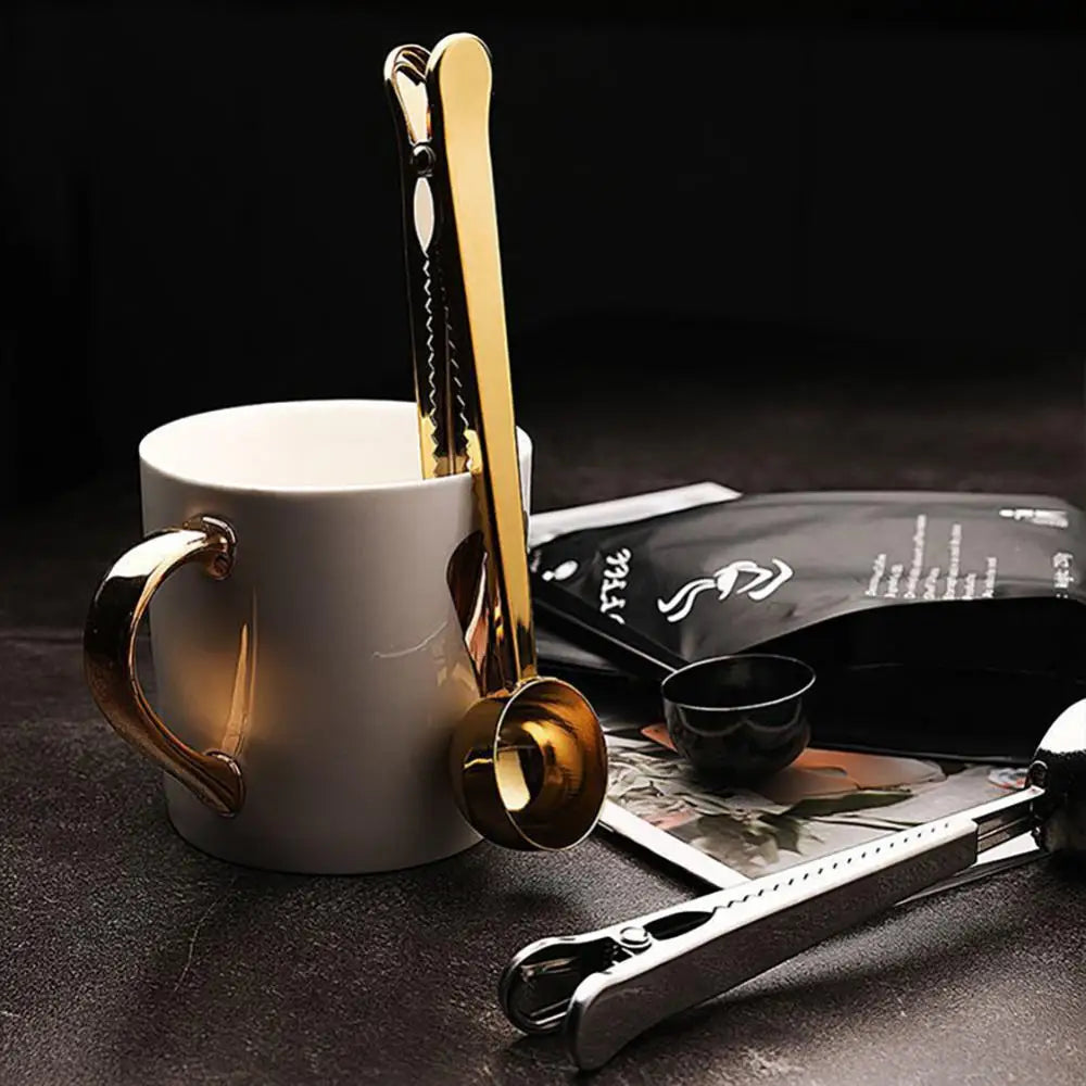 Koffielepel Clip RVS Goud Rosé Zwart Zilver Voedselzak Afsluiter Afmeetlepel Thee