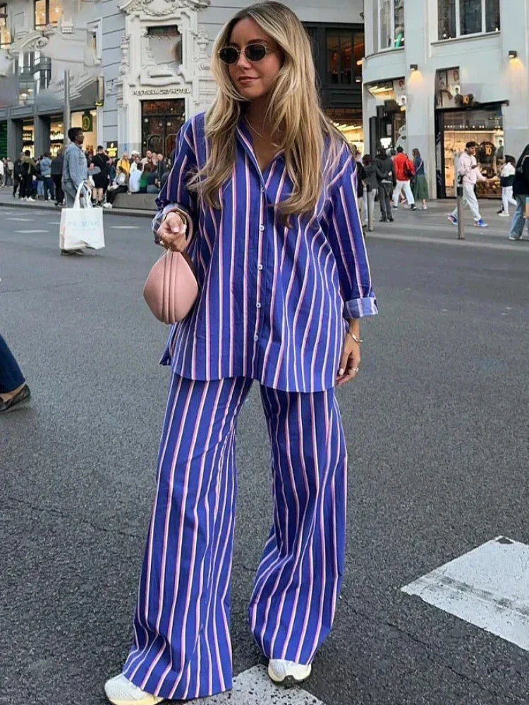 Oversized Gestreepte Set voor Vrouw Comfortabel Alba - StudioMarella