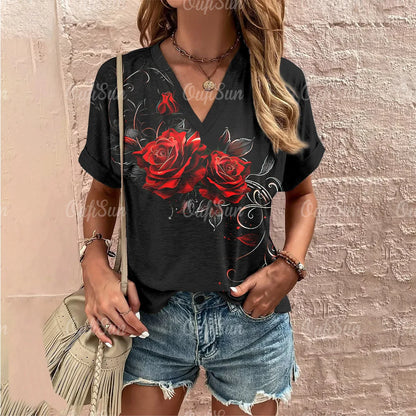 Rozenprint T-shirt Zomer Vrouwelijk Rose Vibe