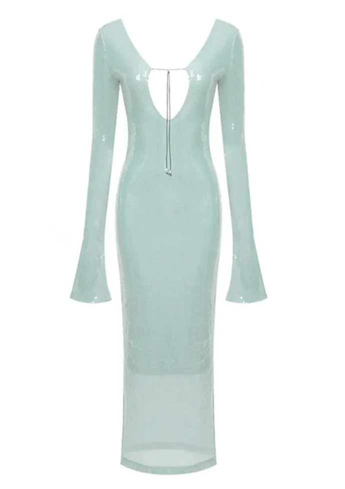Mintgroene Jurk Lange Mouwen Glitter Dameskleding