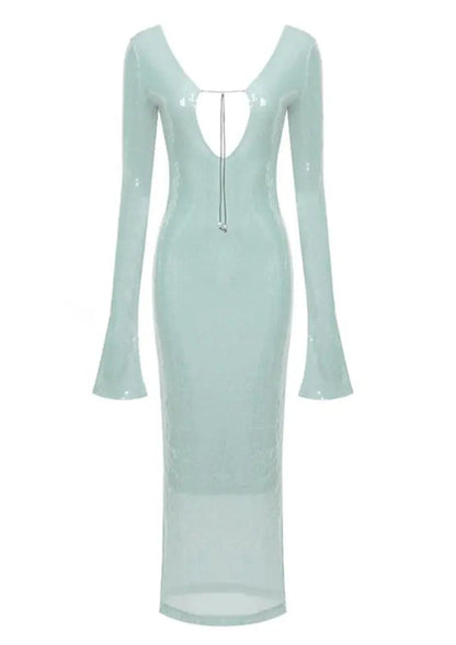 Mintgroene Jurk Lange Mouwen Glitter Dameskleding
