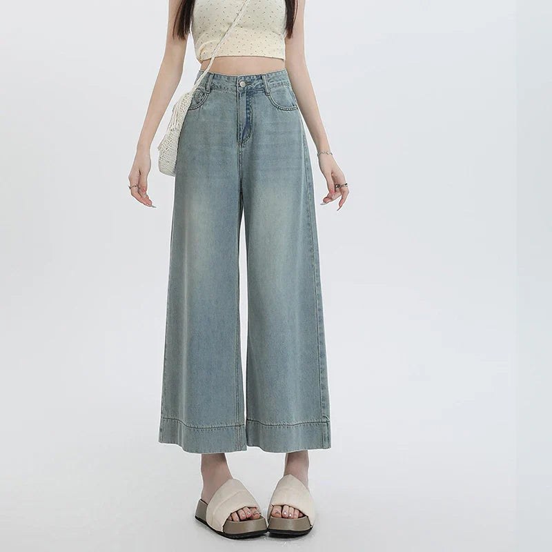Blauwe Wijde Jeans voor Vrouw Zomerse Stijl