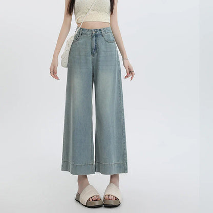 Blauwe Wijde Jeans voor Vrouw Zomerse Stijl