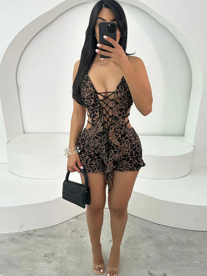 Leopard Romper Zacht Fleece Voering Warme Jumpsuit