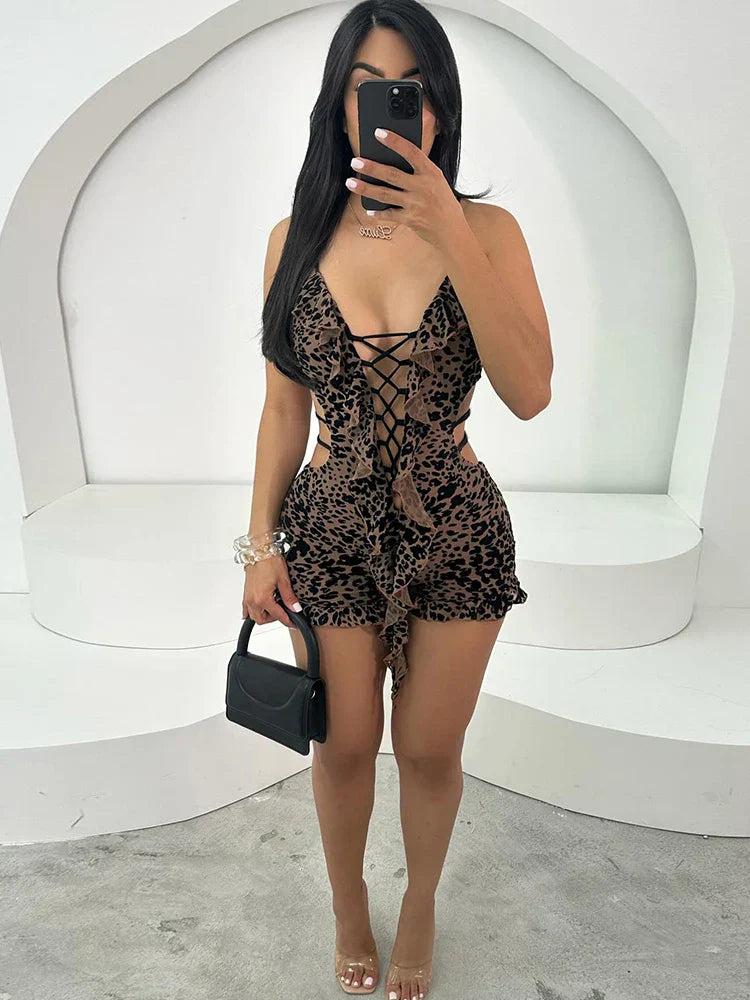 Leopard Romper met Zacht Flocking Luxe Look