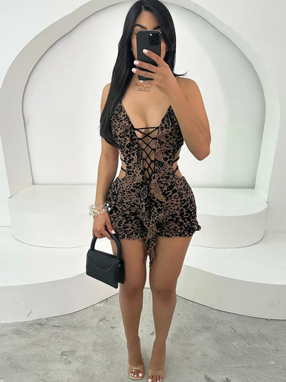 Leopard Romper met Zacht Flocking Luxe Look