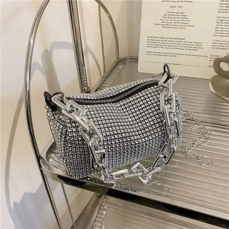 Glamoureuze Glitter Bucket Handtas met Strass Steentjes