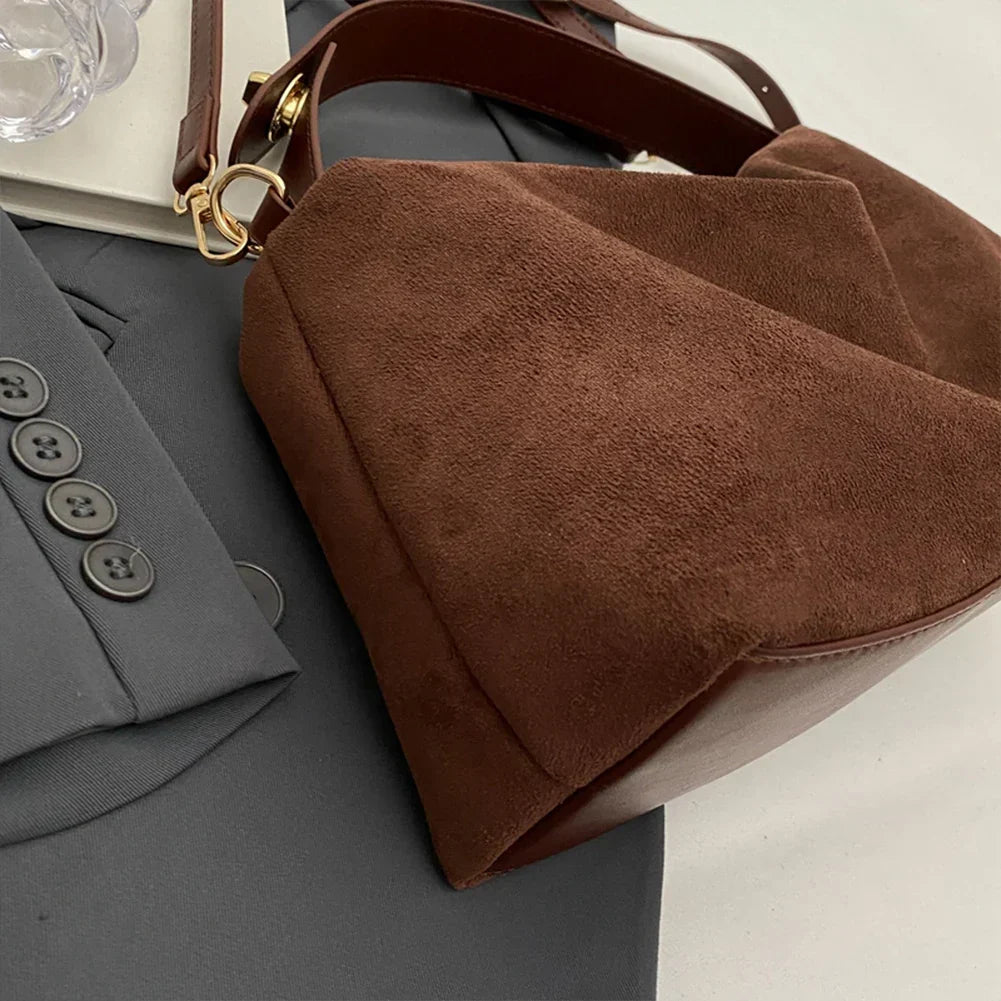 Luxe Suede Handtas Zwart Elegante Vrouwentas