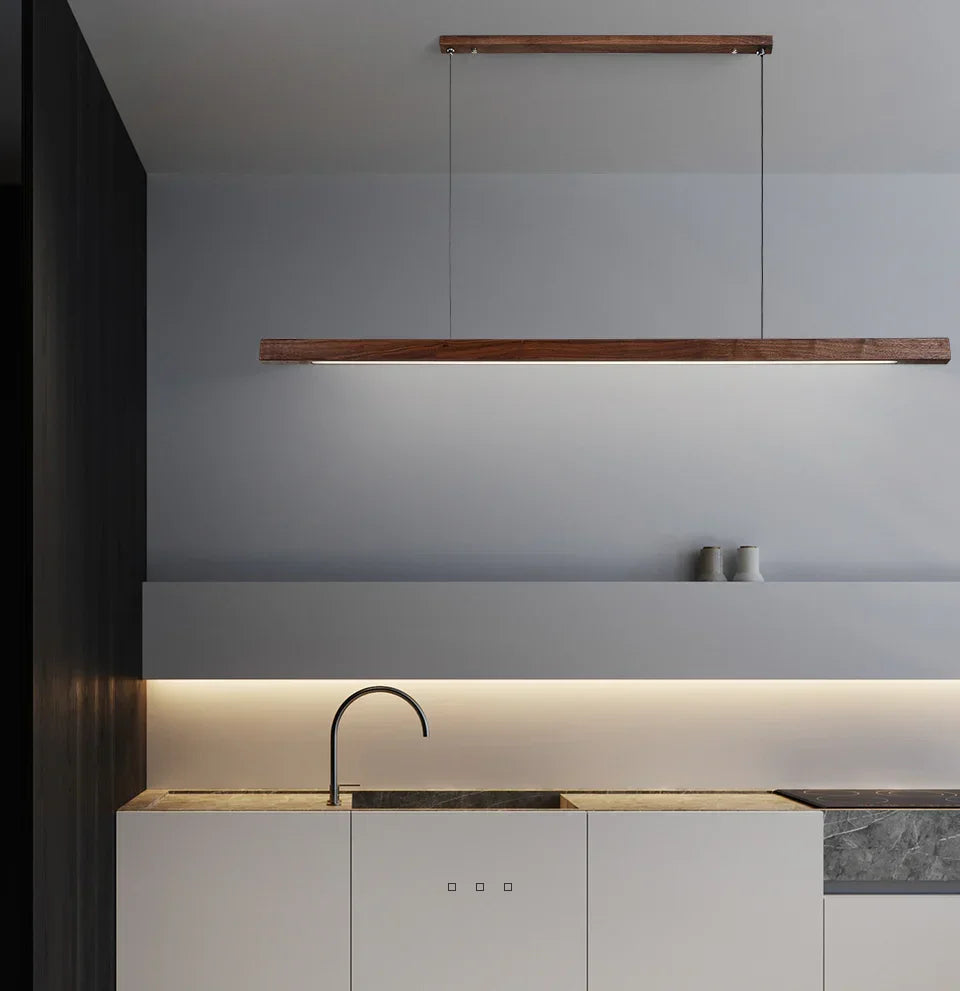 Hanglamp Hout LED Lineair Dimbaar 80cm 120cm 150cm Eettafel Keuken Woonkamer