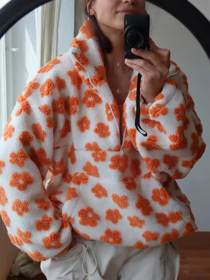 Dames Fleece Trui Bloemenprint Zacht Warm