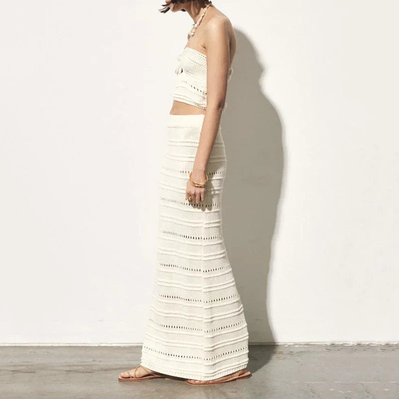Gehaakte Strandset met Tube Top en Rok Boho Stijl