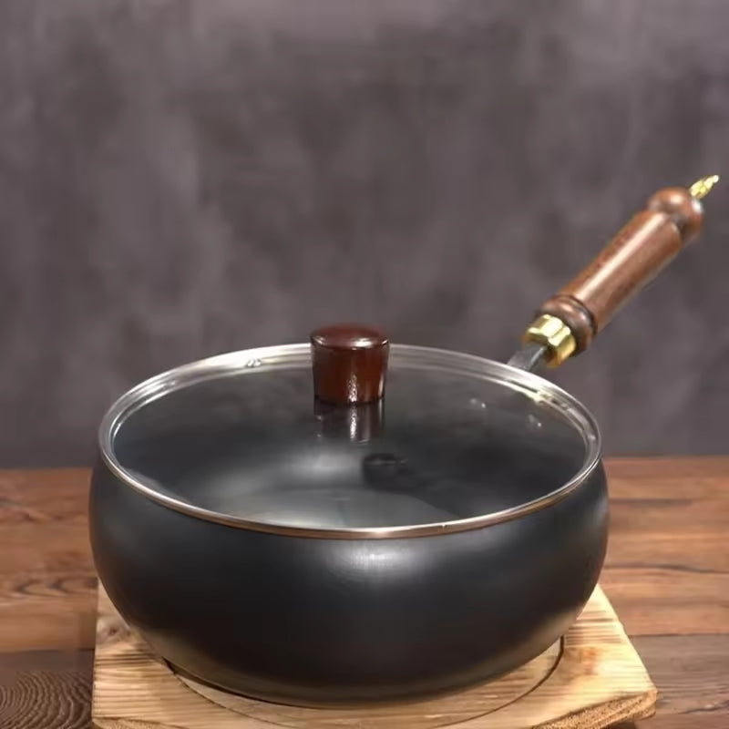 Gietijzeren Wokpan Met Deksel Zwart Oven Geschikt 24cm