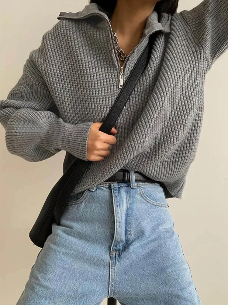 Dames Trui Gebreide Turtleneck Rits Trui Warm en Stijlvol