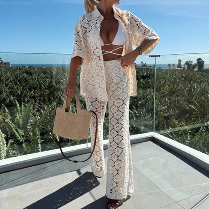 Variant image for Livia | Set di Abbigliamento Chic in Pizzo con Pantaloni a Gamba Larga-4