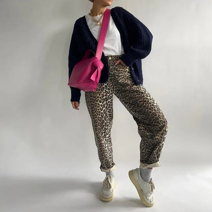 High Waist Jeans Broek Luipaardprint Retro Stijl - StudioMarella