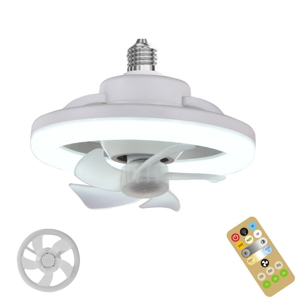 Verstelbare Plafondventilator met Geïntegreerde Verlichting 360° Zwenkkop E27 Fitting Dimbaar LED