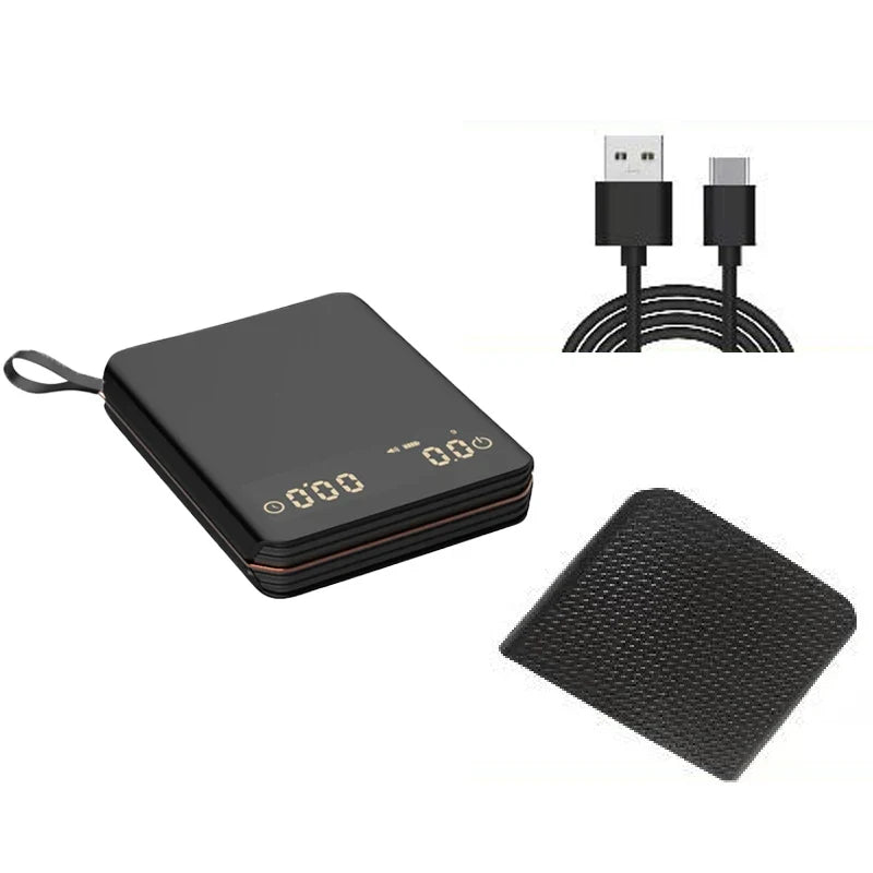 Koffieweegschaal Digitaal 2000g Oplaadbaar USB-C Timer Espresso Precisie 0,1g LED Compact Draagbaar Barista Keukenweegschaal