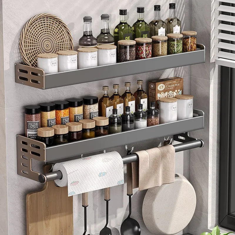 Keuken Wandrek Aluminium 30-50cm Gunmetal Kruidenrek Zonder Boren Ophangrek Keukenorganizer Messenhouder Wandmontage