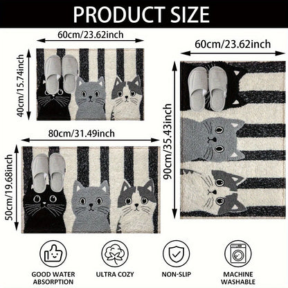 Deurmat Cartoon Katten PVC Zwart Wit Gestreept 60x90cm Antislip Waterdicht Vloermat Slaapkamer Woonkamer Hal Buitendeurmat