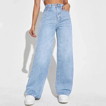 Dames Wide Leg Jeans Hoge Taille Rechte Spijkerbroek - StudioMarella