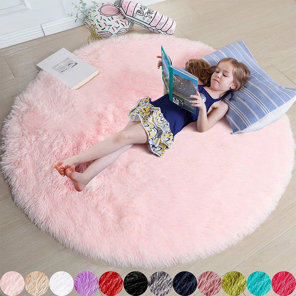 Vloerkleed Kinderkamer Rond Fluffy Zacht 160cm Shaggy Tapijt