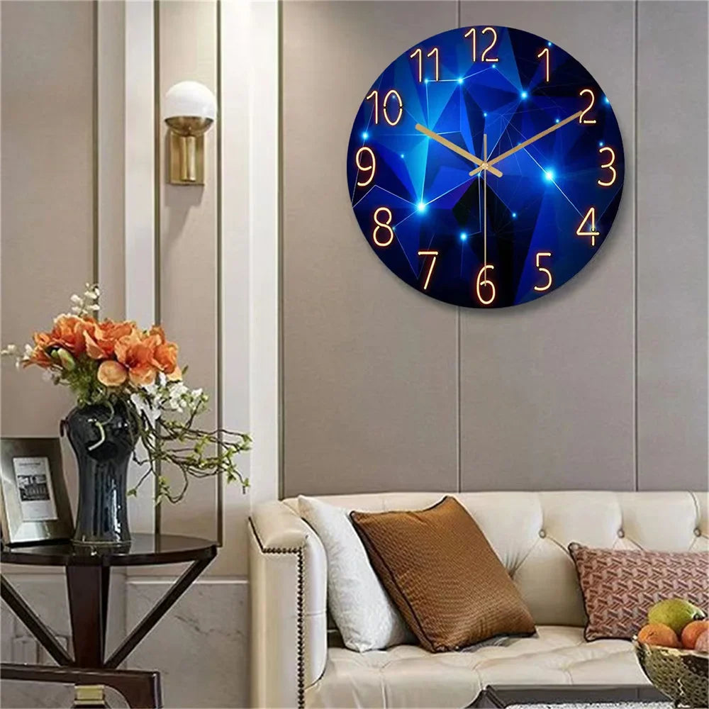 Glazen Wandklok 30cm Donkerblauw Geometrisch Gehard Glas Stil Kwartsuurwerk Woonkamer Moderne Klok Abstract Interieur Cadeau