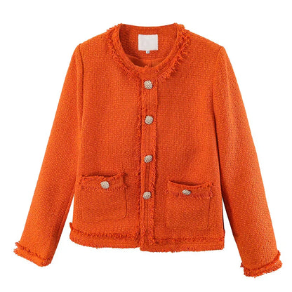 Dames Jas Oranje Tweed Enkelrijgesloten