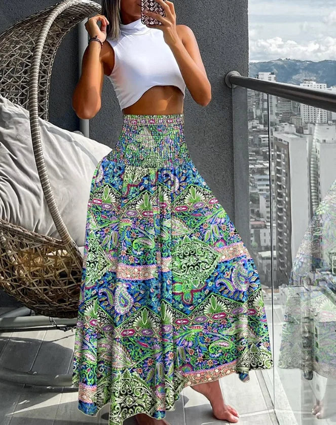 Elastische Zomerrok Hoge Taille Lange A-lijn Rok