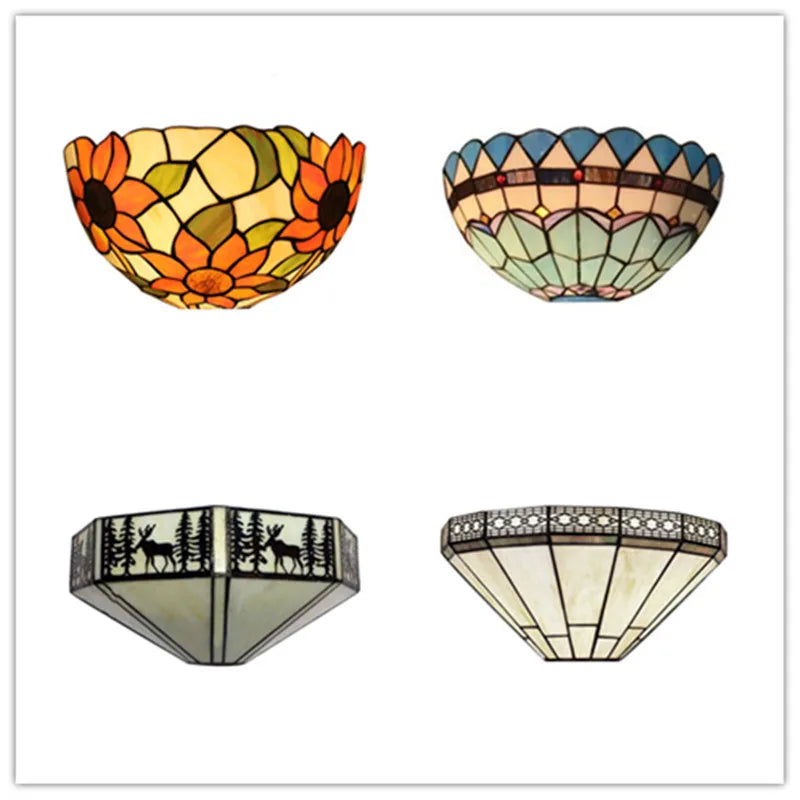 Tiffany Wandlamp Glas E27 Retro Blauw Woonkamer Slaapkamer Gang LED Wandverlichting Pastorale Stijl Eetkamer Studeerkamer