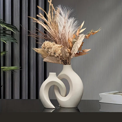 Keramische Vaas Set 2 Stuks Wit Boho Modern Woonkamer Decoratie Droogbloemen Minimalistisch Interieur
