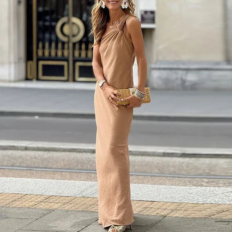 Eén Schouder Maxi Jurk Zomerjurk voor Vrouwen Losse Fit