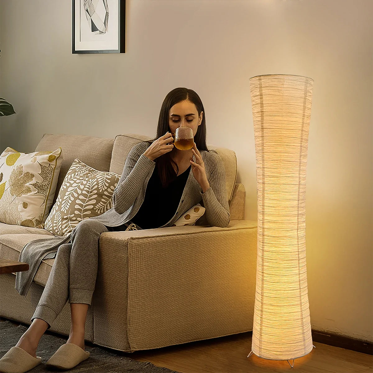 Vloerlamp Papier Japandi Cilinder Staande Lamp Warm Licht Minimalistisch