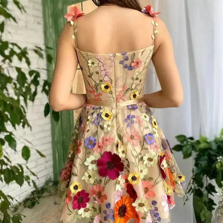 Vrouwelijke Jurk Bloemenprint Vierkante Hals Zomerjurk