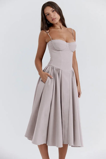 Midi Jurk Zonder Mouwen met Corsage Snit
