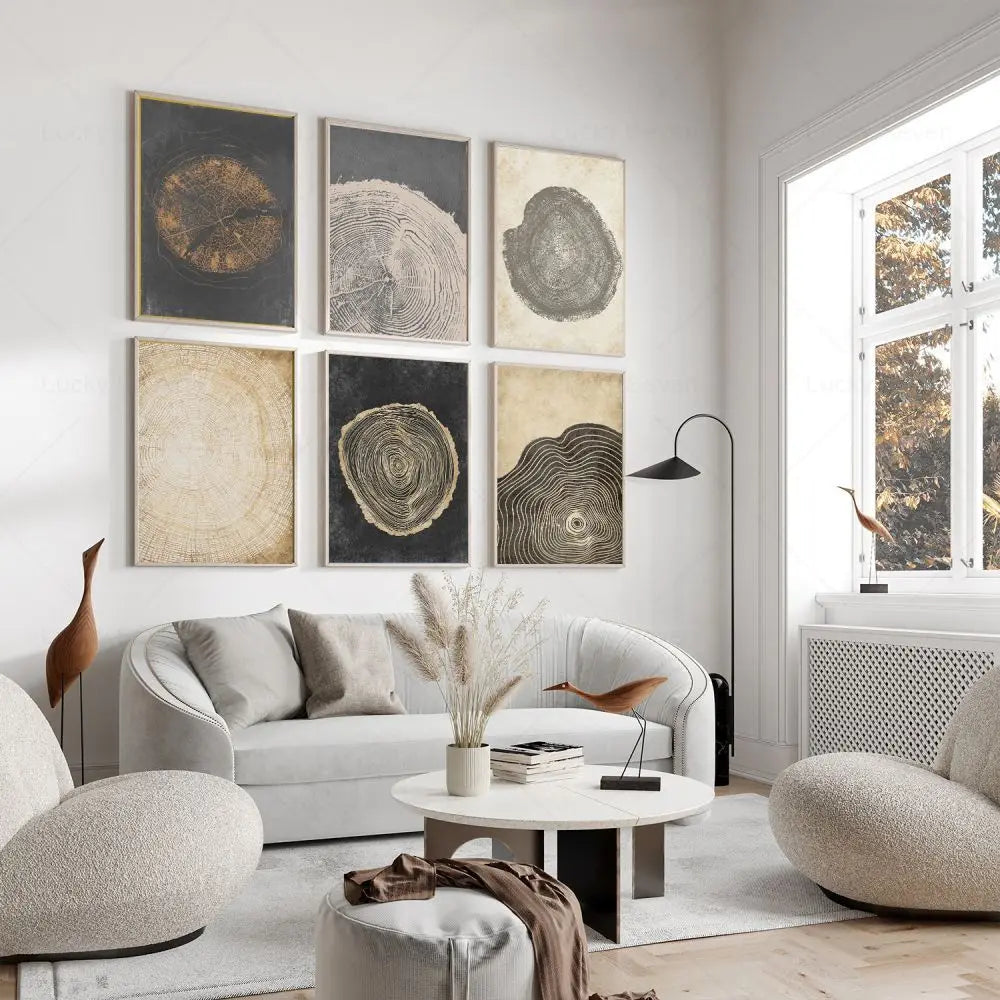 Abstract Canvas Schilderij met Boomringen Patroon - Moderne Wanddecoratie - Natuurlijke Kunst voor Woonkamer en Slaapkamer