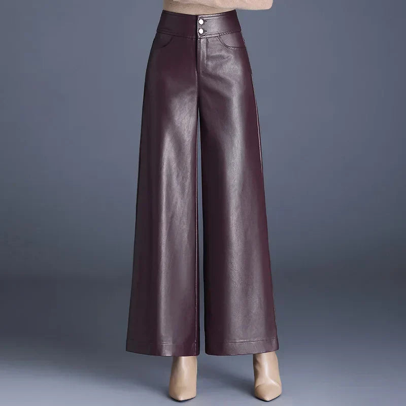 Damesbroek Imitatieleer Hoge Taille Wide Fit Comfortabel