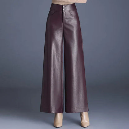 Damesbroek Imitatieleer Hoge Taille Wide Fit Comfortabel