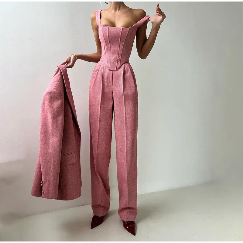 Dames 3-Delige Set - Blazer, Broek en Top met Corset