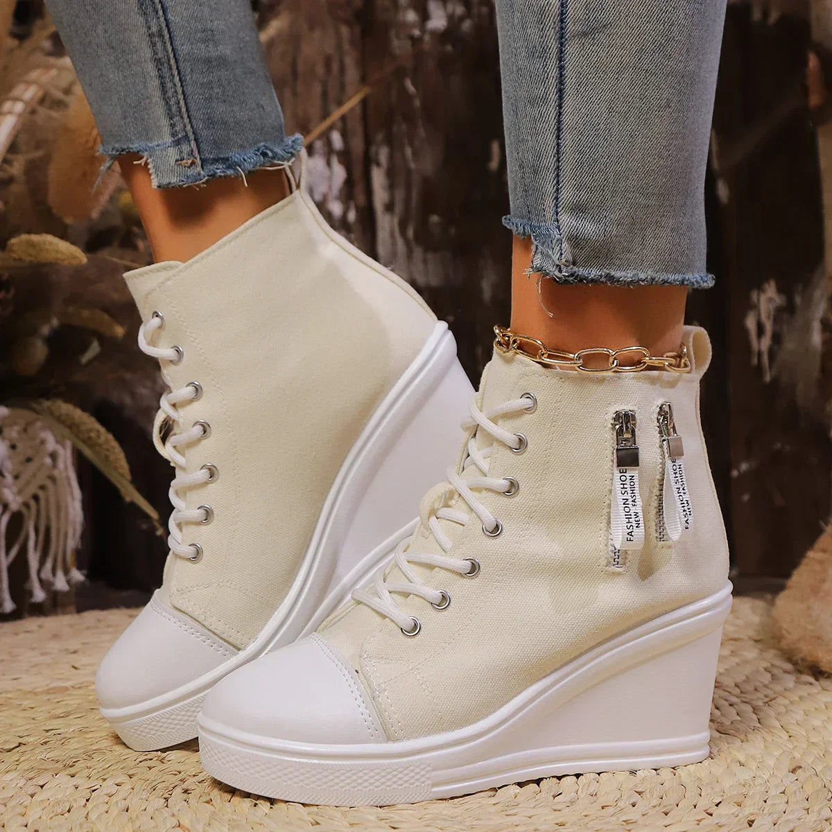 Wedgesneaker voor Vrouw met Ritssluiting en Verborgen Hak