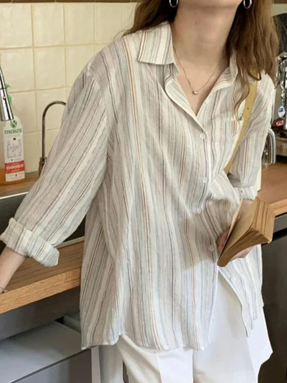 Oversized Shirt Met Lange Mouwen en Streepjes
