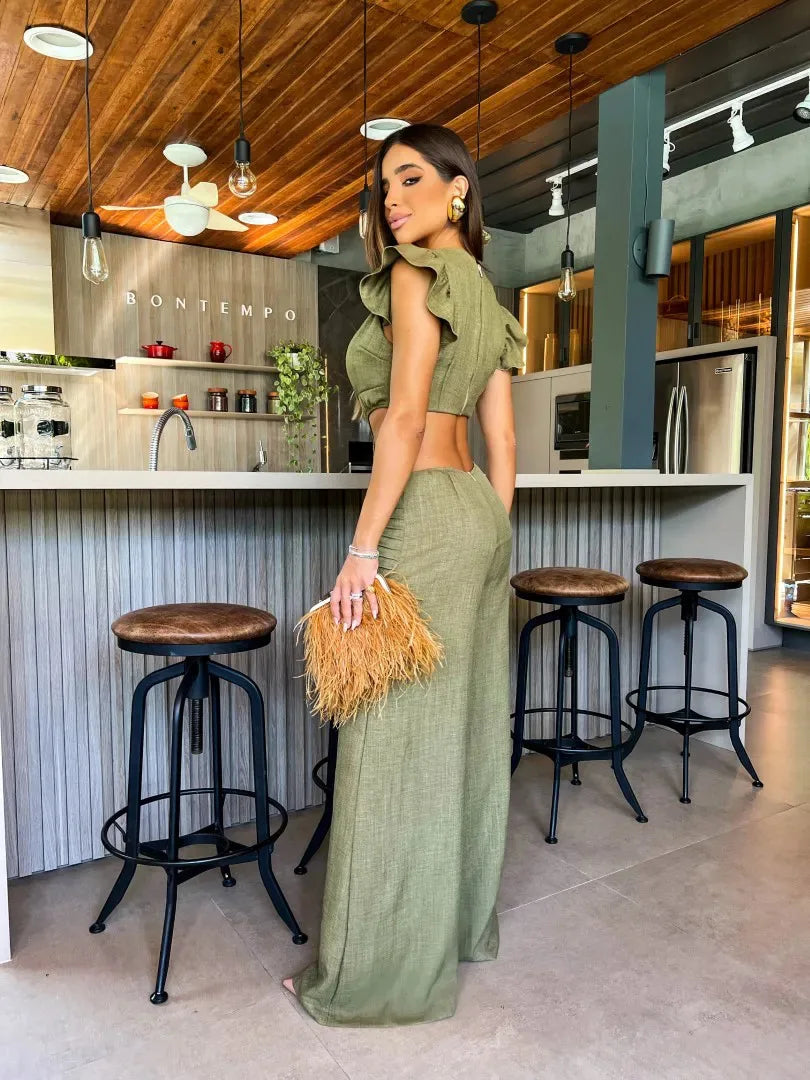 Vrouwelijke Jumpsuit Zonder Mouwen Wijde Pijpen Elegante