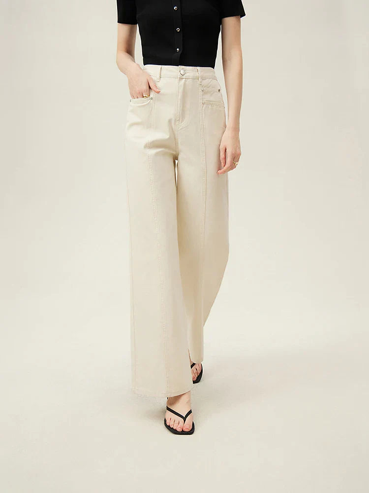 Witte Rechte Jeans van Hoge Kwaliteit Luxe Stof